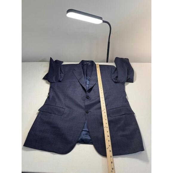 Canali Made In Italy 100% Wool Navy Blue Plaid Blazer Jacket Size 56R - Picture 2 of 9